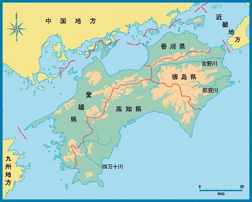 四国地方の主な川・湖